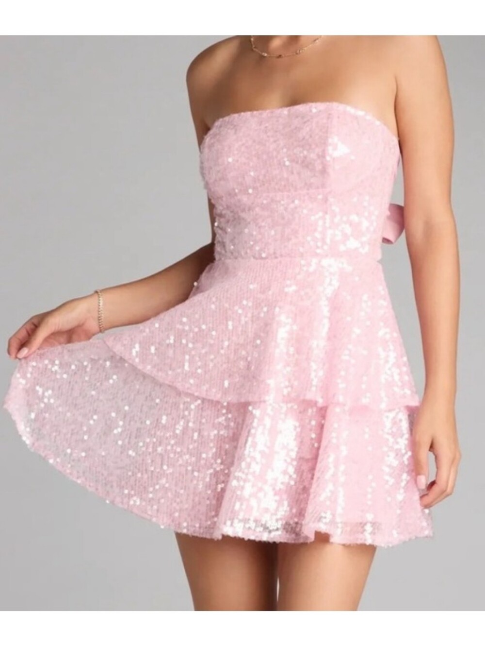 New With Tags-Windsor-Twirl Queens Vibes-Sequin-Prom-Mini Dress-Pink-Size Medium